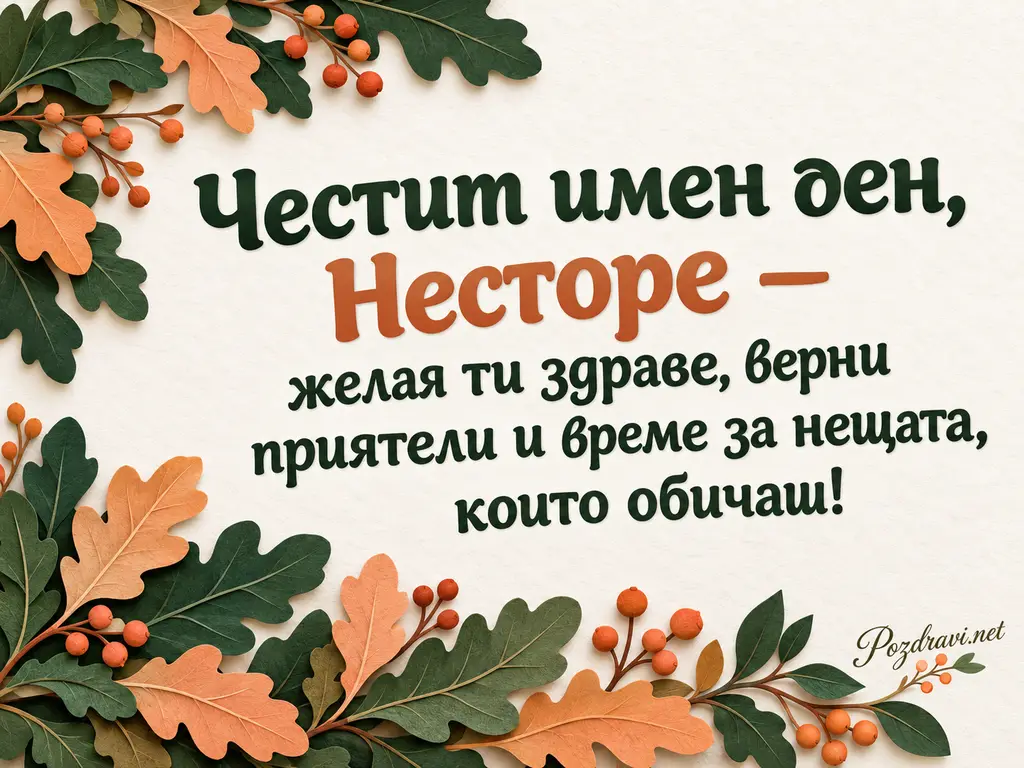 Честит имен ден, Несторе — есенна картичка с дъбови листа