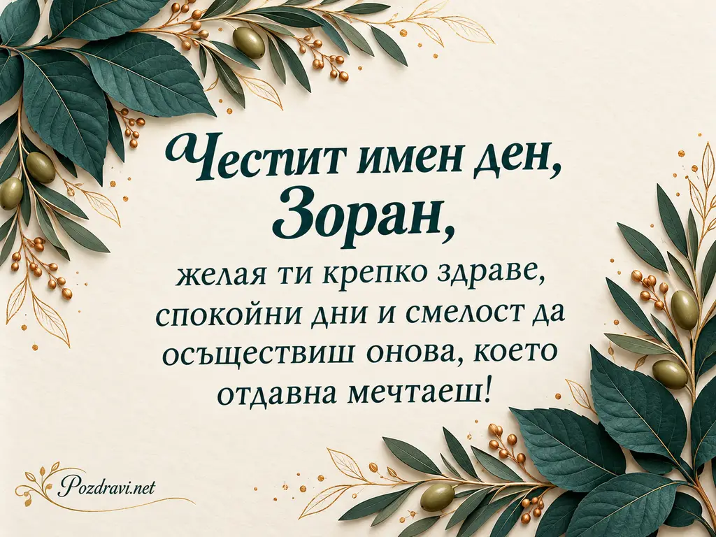 Честит имен ден, Зоран — здраве и смелост сред зелени листа и маслинови клонки