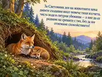 Световен ден на животните с лисица и малко край бистра горска река