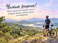 Вторник с велосипедист сред хълмове и пожелание за лек ден